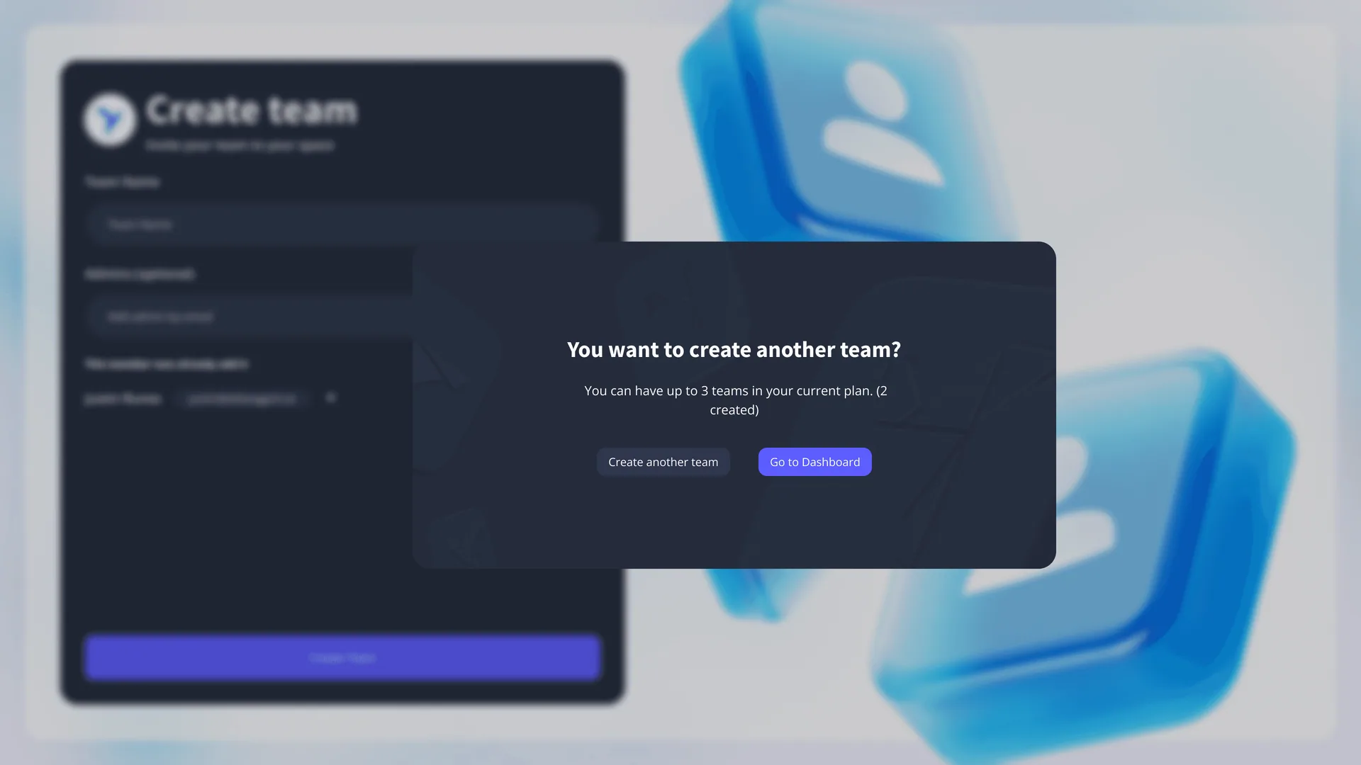 Create team: the second step of team setup