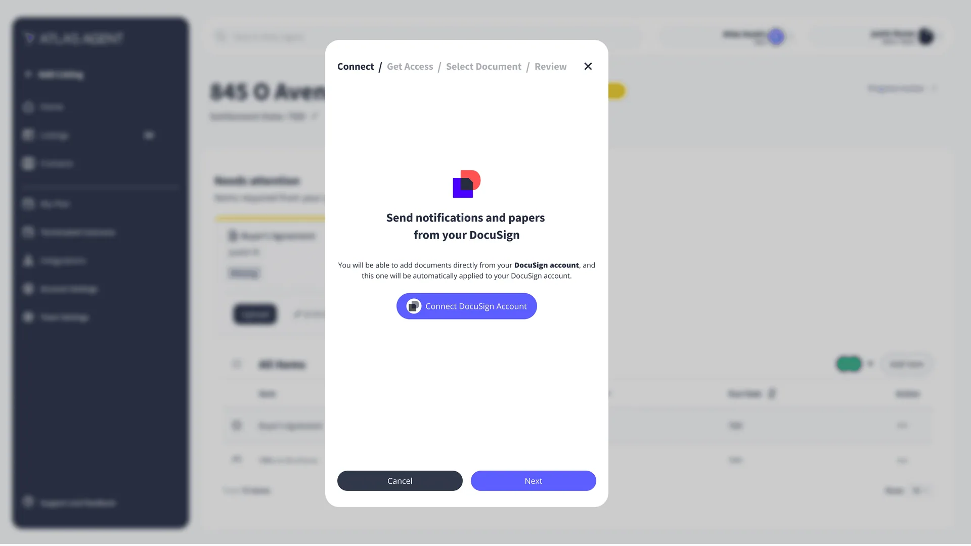 Dashboard: importing a document from DocuSign, step 2