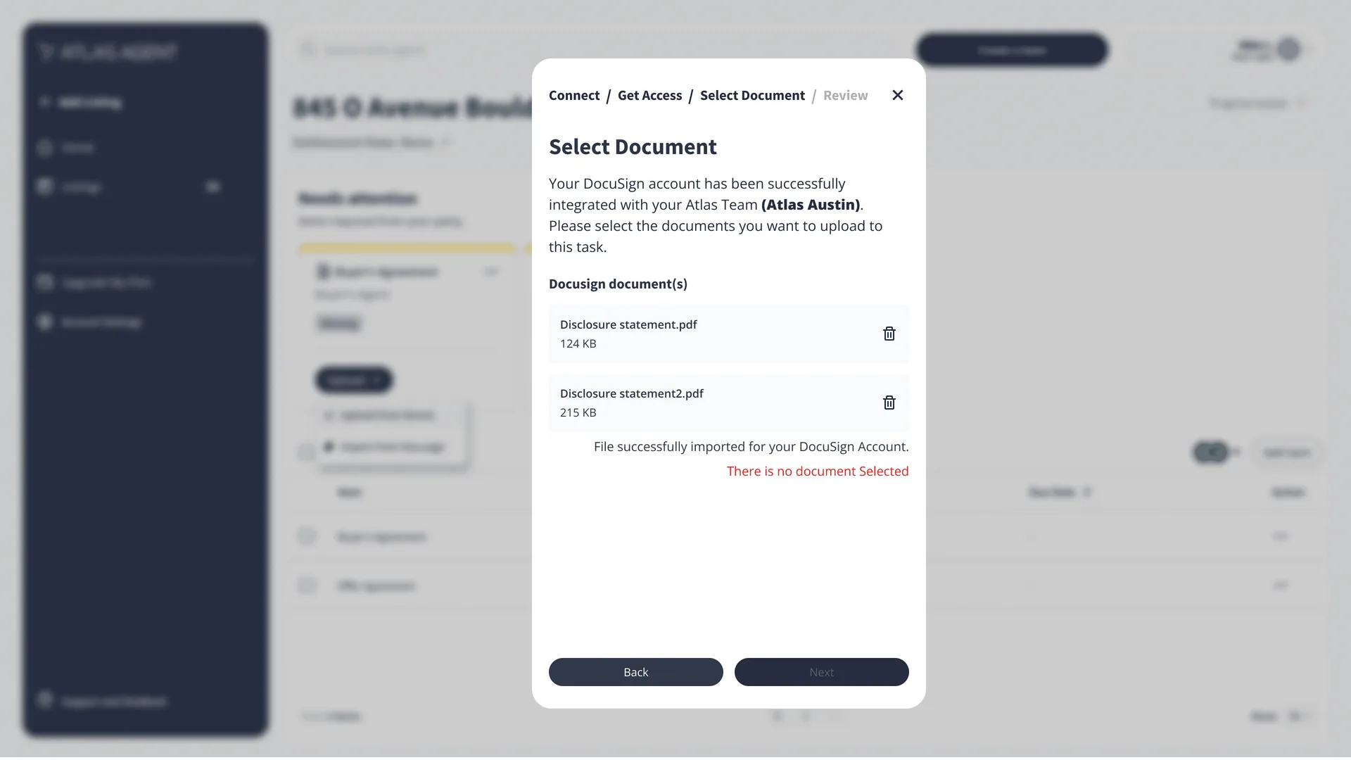 Dashboard: importing a document from DocuSign, step 5