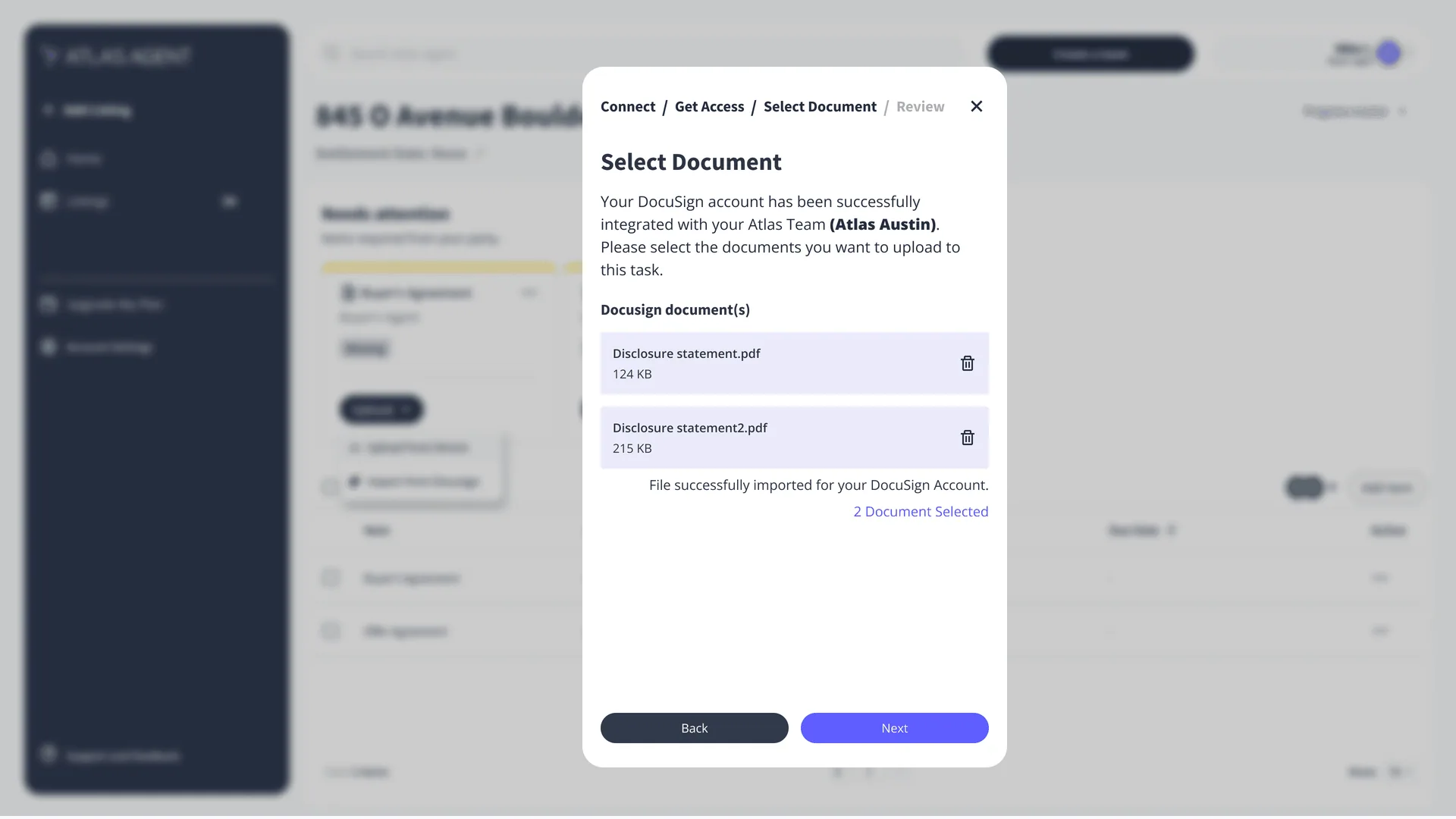 Dashboard: importing a document from DocuSign, step 6