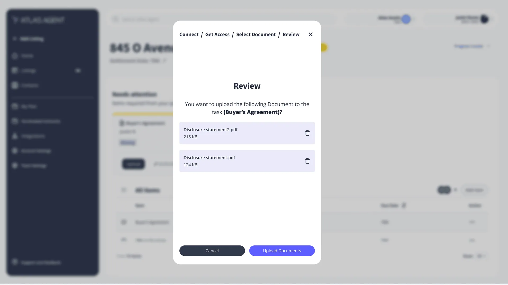 Dashboard: importing a document from DocuSign, step 7