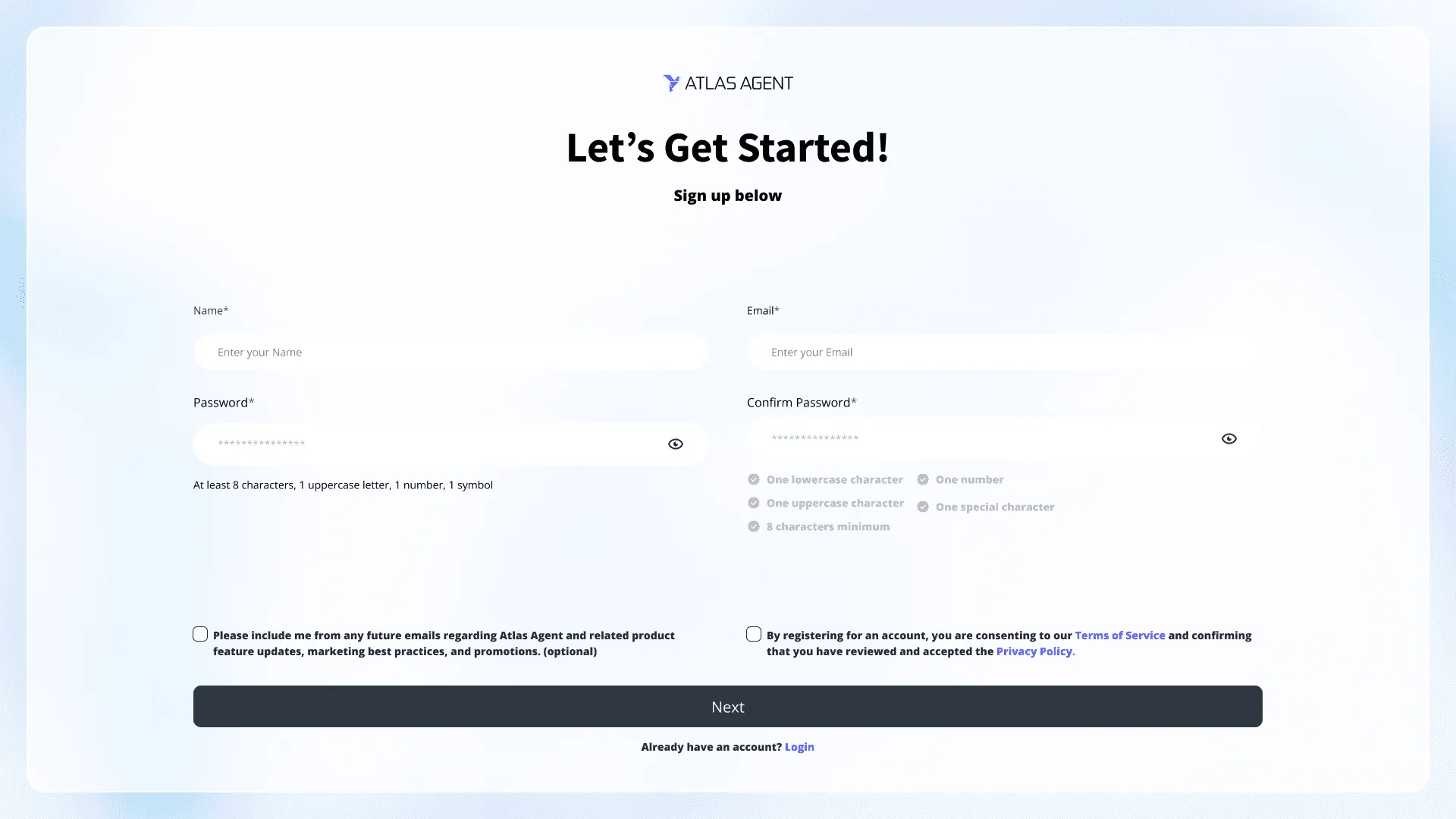 Sign in screen: the next step of the onboarding flow