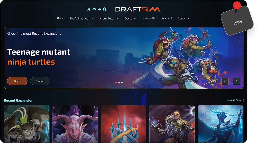 The old Draftsim homepage, pinned to the board