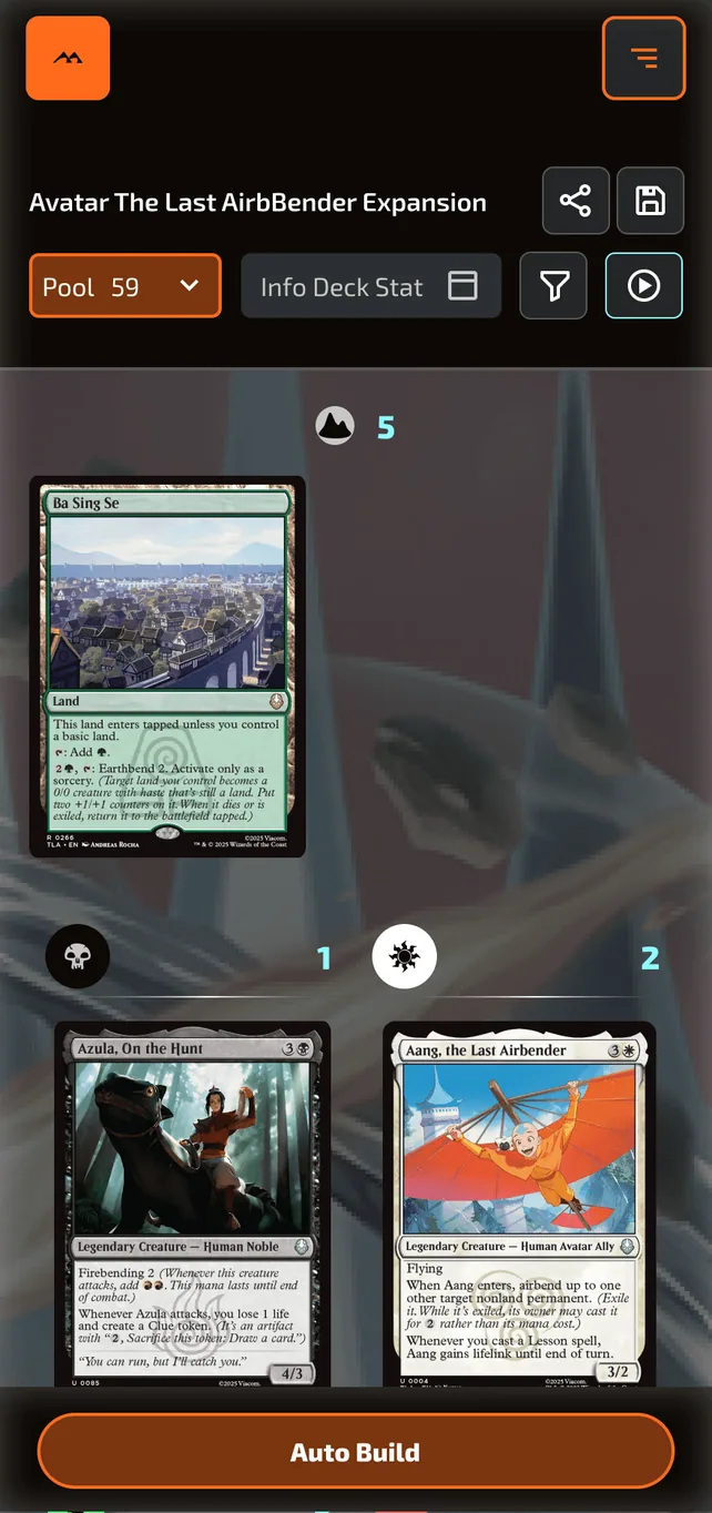 Deck Builder pool view on mobile