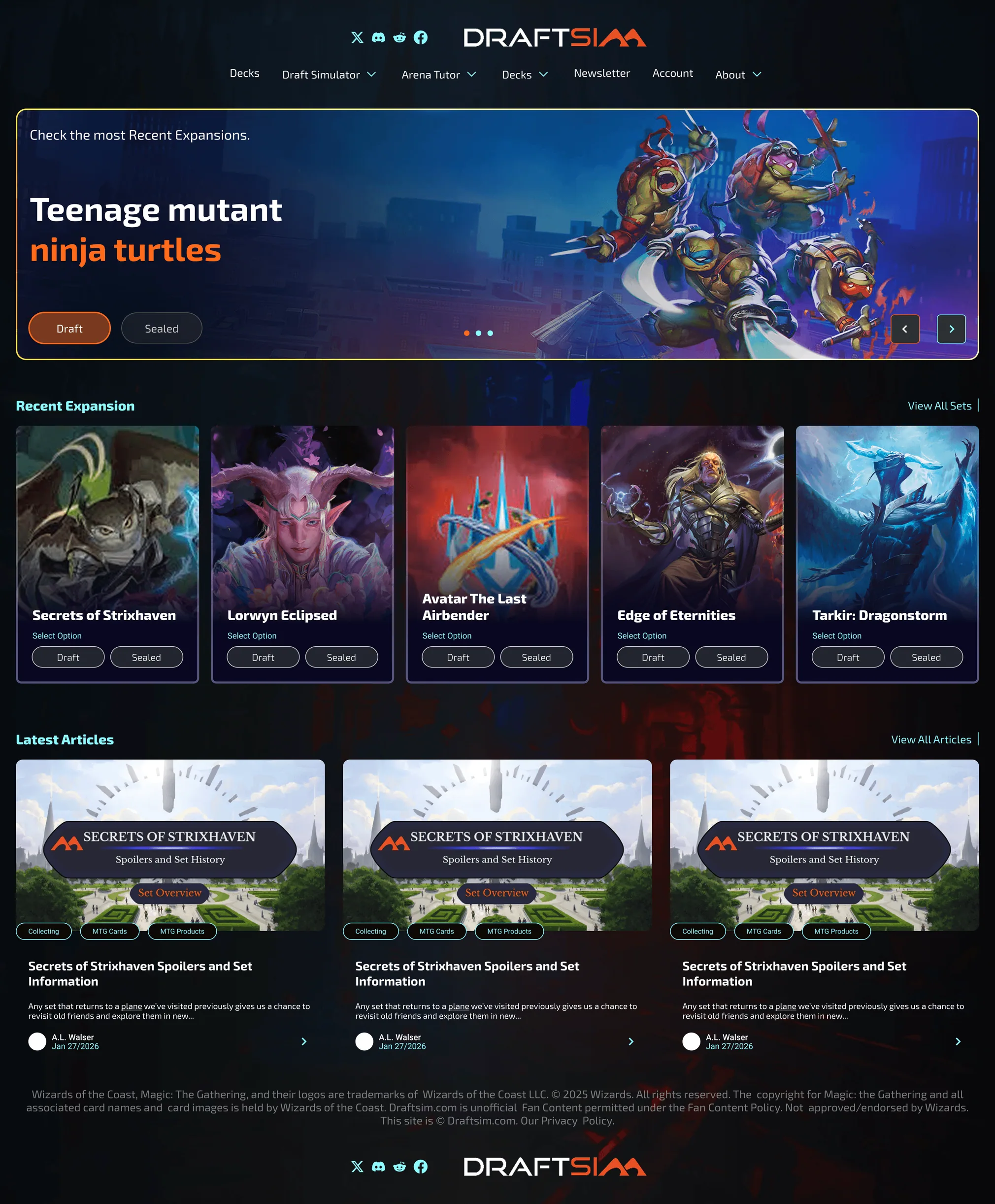The redesigned Draftsim homepage on desktop