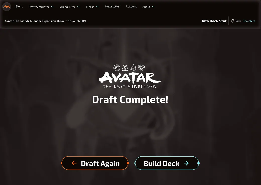 Draft mode: the card pick grid with pool stats
