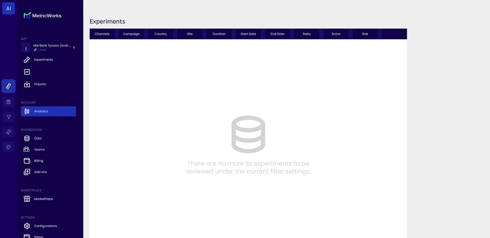 The Monitor: experiments list with the sidebar