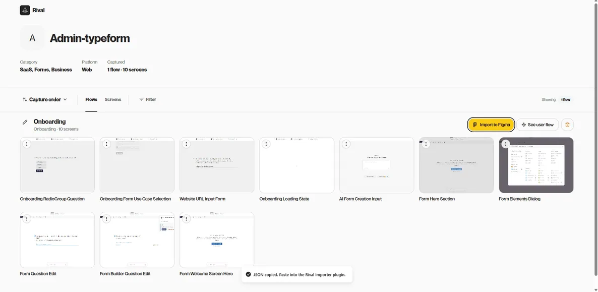 Rival v1: exporting the finished capture to Figma