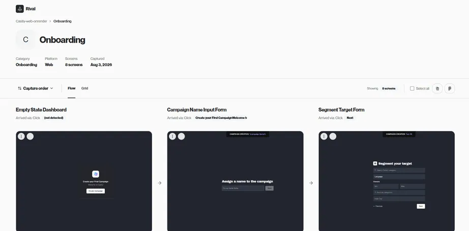 Wireframe of the Rival onboarding flow
